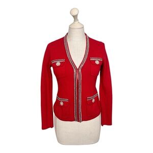 Sofia Cashmere Rhinestone Trim Knit Cardigan